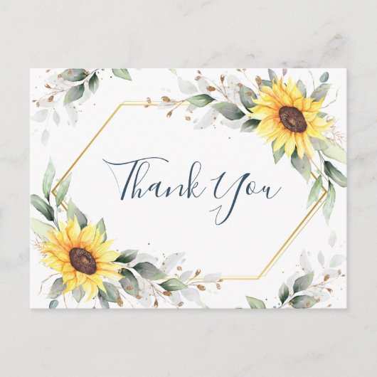 Elegant Sunflower Greenery Floral Hartelijk dank Briefkaart (Voorkant)