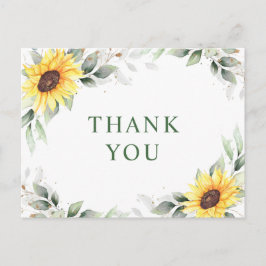 Elegant Sunflower Greenery Floral Hartelijk dank Briefkaart