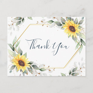 Elegant Sunflower Greenery Floral Hartelijk dank Briefkaart