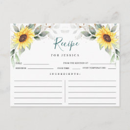 Elegant Sunflower Greenery Floral Recipe Card Briefkaart