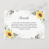 Elegant Sunflower Greenery Floral Wedding Details Informatiekaartje (Voorkant)