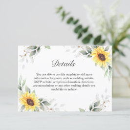 Elegant Sunflower Greenery Floral Wedding Details Informatiekaartje