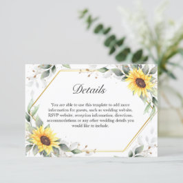 Elegant Sunflower Greenery Floral Wedding Details Informatiekaartje
