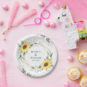 Elegant Sunflower Greenery Floral Wedding Papieren Bordje (Feest)