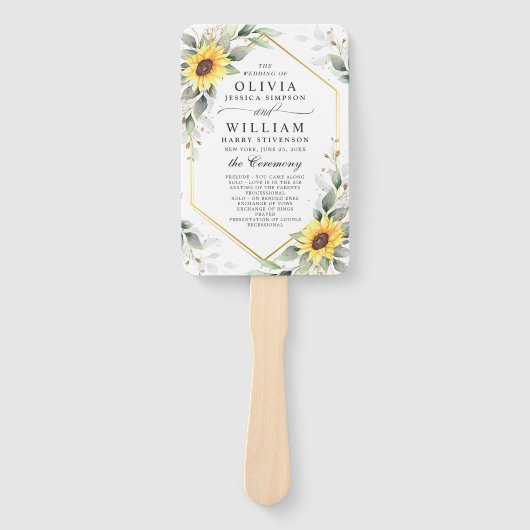 Elegant Sunflower Greenery Floral Wedding Programm Handwaaier (Voorkant)