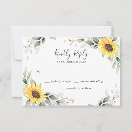Elegant Sunflower Greenery Floral Wedding RSVP Kaartje (Voorkant)