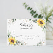 Elegant Sunflower Greenery Floral Wedding RSVP Kaartje (Staand voorkant)