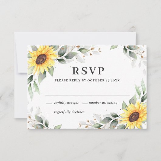 Elegant Sunflower Greenery Floral Wedding RSVP Kaartje (Voorkant)