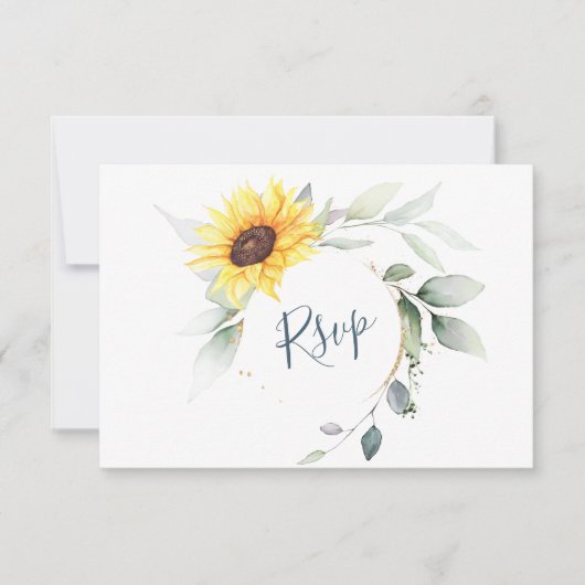 Elegant Sunflower Greenery Floral Wedding RSVP Kaartje (Voorkant)