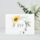 Elegant Sunflower Greenery Floral Wedding RSVP Kaartje (Staand voorkant)
