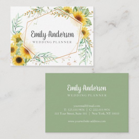 Elegant Sunflower Greenery Visitekaartje (Voorkant / Achterkant)