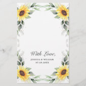 Elegant Sunflower Greenery Wedding Dinner Menu (Achterkant)
