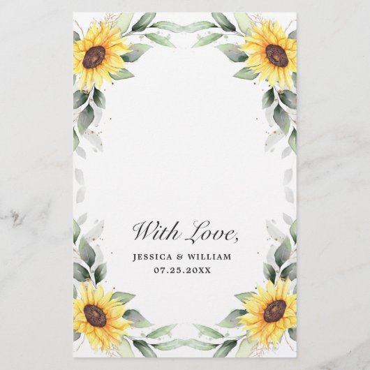 Elegant Sunflower Greenery Wedding Dinner Menu (Achterkant)