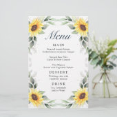 Elegant Sunflower Greenery Wedding Dinner Menu (Staand voorkant)