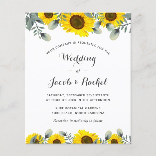 Elegant Sunflower Greenery Wedding Invitation (Voorkant)