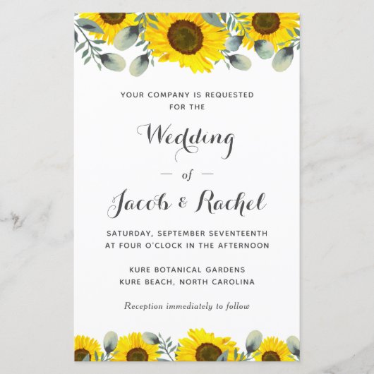 Elegant Sunflower Greenery Wedding Invitation (Voorkant)