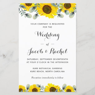 Elegant Sunflower Greenery Wedding Invitation
