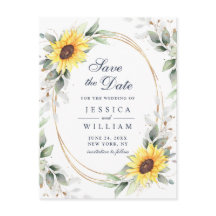 Elegant Sunflower Greenery Wedding Save the Date