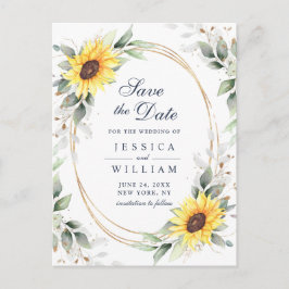 Elegant Sunflower Greenery Wedding Save the Date Briefkaart