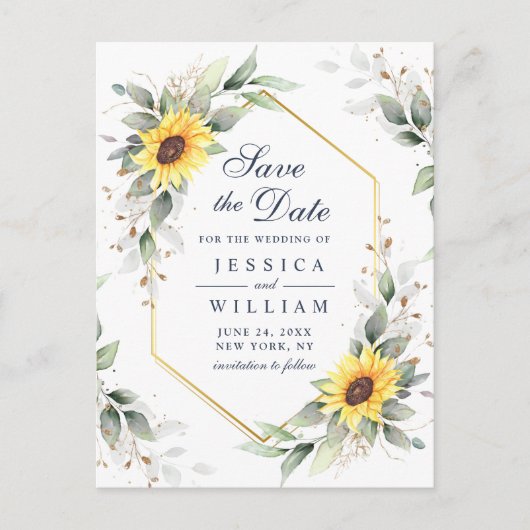 Elegant Sunflower Greenery Wedding Save the Date Briefkaart (Voorkant)