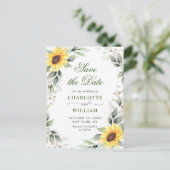 Elegant Sunflower Greenery Wedding Save the Date Briefkaart (Staand voorkant)