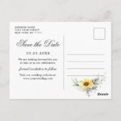 Elegant Sunflower Greenery Wedding Save the Date Briefkaart (Achterkant)