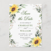Elegant Sunflower Greenery Wedding Save the Date Briefkaart (Voorkant)