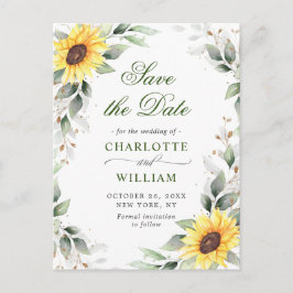 Elegant Sunflower Greenery Wedding Save the Date Briefkaart