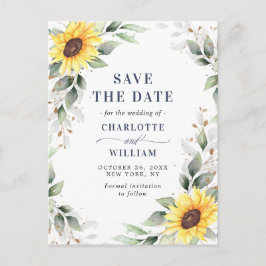 Elegant Sunflower Greenery Wedding Save the Date Briefkaart
