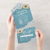 Elegant Sunflower Lace String Lights Wedding RSVP All In One Uitnodiging (Afscheurbaar)