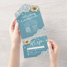 Elegant Sunflower Lace String Lights Wedding RSVP