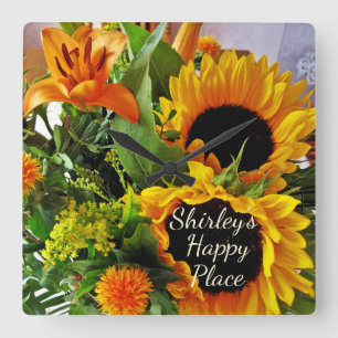 Elegant Sunflower Lily Happy Place Herfst Bouquet  Vierkante Klok