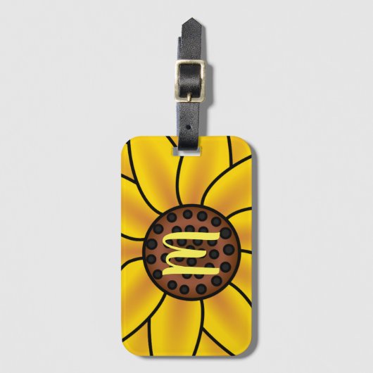 Elegant Sunflower Monogram Bagagelabel (Voorkant (verticaal))