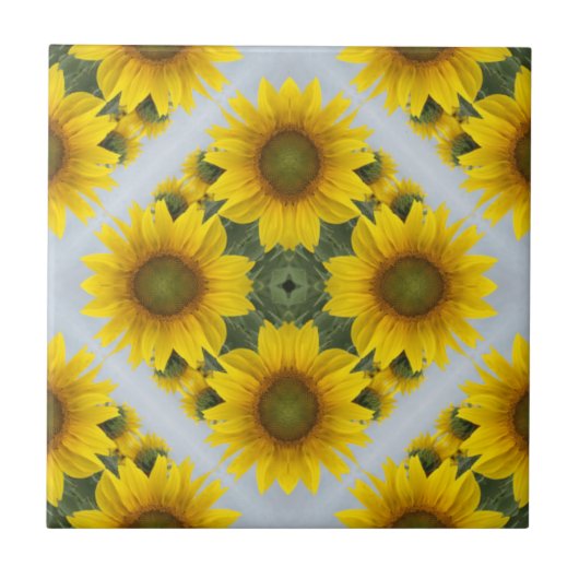 Elegant Sunflower Mosaic Pattern Ceramic Tile Tegeltje (Voorkant)