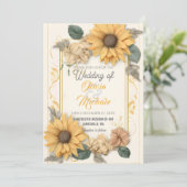 Elegant Sunflower Neutral Wedding Greenery Lijst Kaart (Staand voorkant)