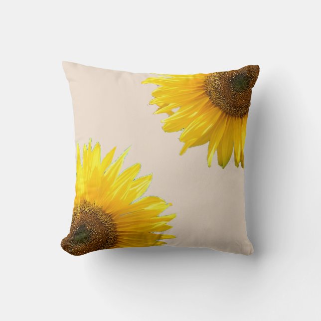 Elegant Sunflower op Champagne Beige Kussen (Voorkant)
