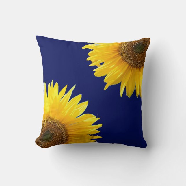 Elegant Sunflower op Navy Blue Kussen (Voorkant)