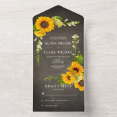 Elegant Sunflower op Rustic Chalkboard Wedding All In One Uitnodiging (Binnen)