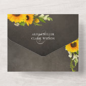 Elegant Sunflower op Rustic Chalkboard Wedding All In One Uitnodiging (Achterkant)