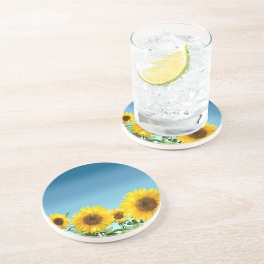 Elegant Sunflower op Sky Blue Shades Beverage Coa Zandsteen Onderzetter (Zijkant)