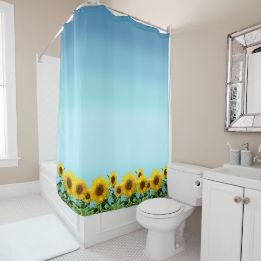 Elegant Sunflower op Sky Blue Shades Douchegordijn (In situ)