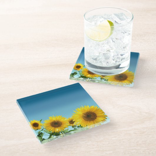 Elegant Sunflower op Sky Blue Shades Glazen Onderzetter (Schuin)