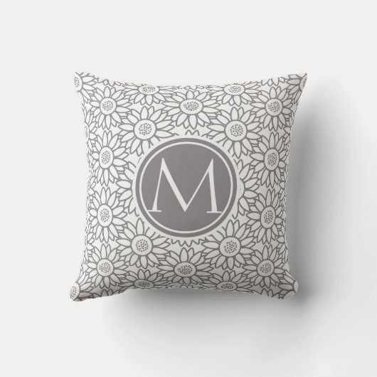 Elegant Sunflower Pattern Monogrammed Kussen (Achterkant)