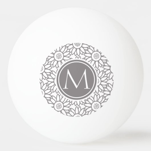Elegant Sunflower Pattern Monogrammed Pingpongbal (Voorkant)