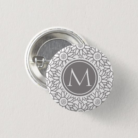 Elegant Sunflower Pattern Monogrammed Ronde Button 3,2 Cm (Voorkant /achterkant)
