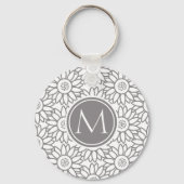 Elegant Sunflower Pattern Monogrammed Sleutelhanger (Voorkant)