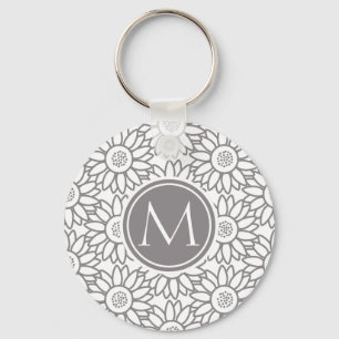 Elegant Sunflower Pattern Monogrammed Sleutelhanger