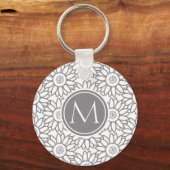 Elegant Sunflower Pattern Monogrammed Sleutelhanger (Voorkant)