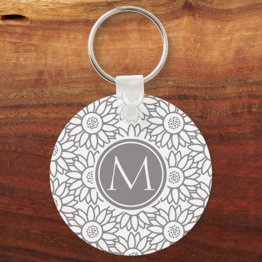 Elegant Sunflower Pattern Monogrammed Sleutelhanger (Voorkant)