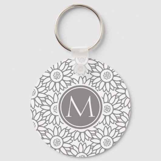 Elegant Sunflower Pattern Monogrammed Sleutelhanger (Achterkant)